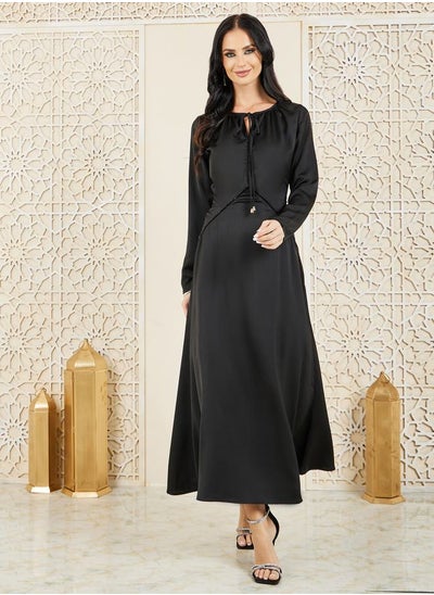 Buy Satin Shiny Lace Trim A-Line Maxi Dress in Saudi Arabia