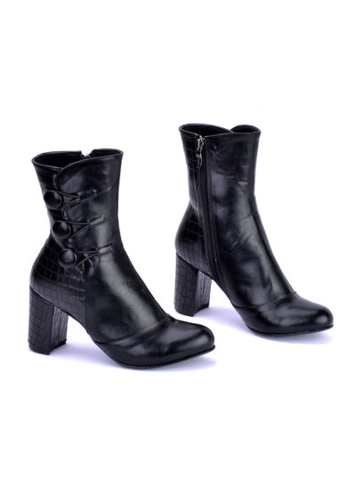 Buy Lifestylesh R-3 Zayer Ornament Leather Heeled Boots Stylish - Black in Egypt