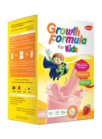 اشتري جروث فورميلا للاطفال مكمل غذائى متكامل و متوازن – 6.3 جرام بروتين -  يساعد الاطفال على النمو بشكل صحى و تعويض نقص التغذية من سن 1 – 12 سنة - بطعم الفراولة - 330جم - 10 أكياس في مصر