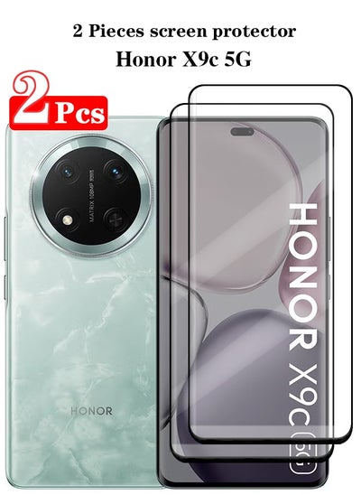 Buy 2 Pieces Full Cover Glass Screen Protector For Honor X9c 5G Black/Clear and Screen Protector Accessorie in Saudi Arabia