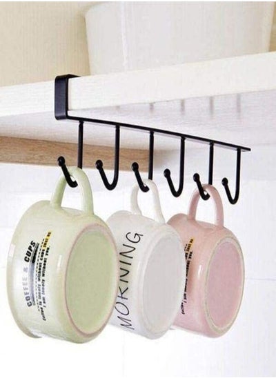 Buy 6 Hooks Cup Holder Hang Kitchen Cabinet Under Shelf Storage Rack Organizer Hook Black in Egypt