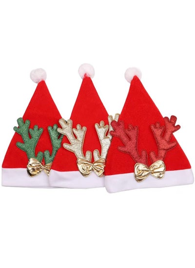 Buy Christmas Hat Santa Hat Xmas Holiday Hat For Adults Unisex Christmas Decoration Outdoor Antler Plush Cute Christmas Hats With White Cuffs For Christmas Holiday Party Supplies in UAE