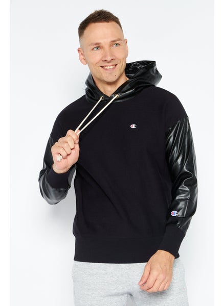 Buy Men Sportswear Fit Long Sleeves Outdoor Hooded Sweatshirt, Black in UAE