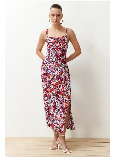 Buy Pink Floral A-line Viscose Strap Midi Woven Dress TWOSS24EL00628 in Egypt