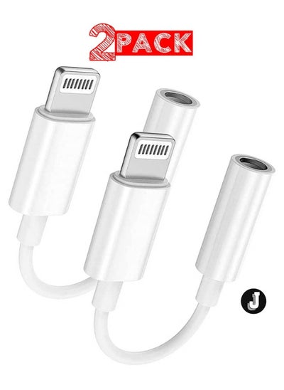 Buy "2-Pack Lightning to 3.5mm AUX Jack Adapter for iPhone – White Headphone Converter Cable" in UAE