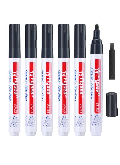 اشتري 6 Pieces Tile Pen Wall Grout Restorer Pen Repair Marker Grout Filler Pen for Restoring Tile Grout Wall Floor Bathrooms and Kitchen Black في السعودية