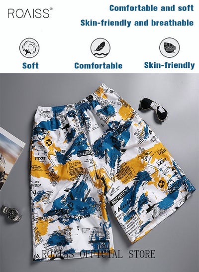 Buy Men's Beachwear Quick Dry Beach Pants Swimming Trunks Leaves Pattern Thin Five-point Casual Pants Sports Running Boxer Swim Shorts Swimsuit Summer Multicolor in UAE