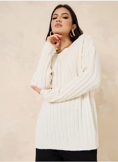 Buy Oversized Fit Regular Length Ribbed Sweater in Saudi Arabia