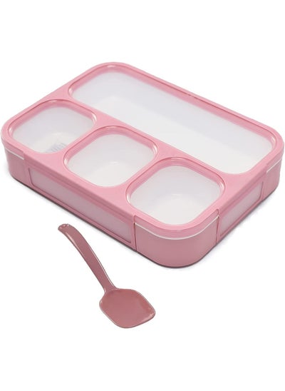 Buy Bento Lunch Box with Cutlery and 4 Compartments, Suitable for Microwave and Dishwasher, Pink 1000ml in UAE