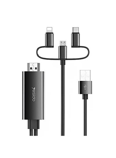 Buy 3in1 HDMI Cable for Lightning, Micro & Type-C Devices (Black) in UAE