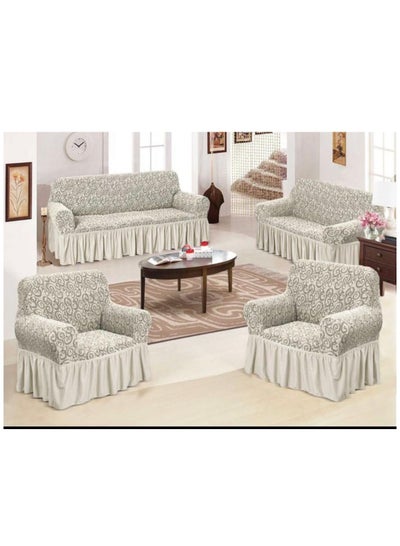 Buy Sofa Cover Jacquard 4-Pieces Set of 7-Seater (3+2+1+1) Super Stretchable Anti-Wrinkle Slip Resistant Furniture Protector in Saudi Arabia