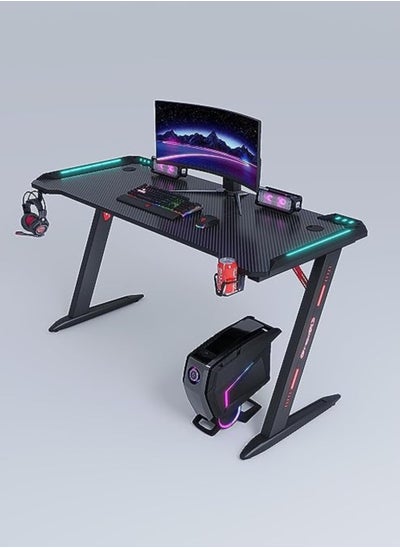 Buy Gaming Desk 120x60cm Black, Carbon Fiber Surface Cup Rack and Headphone Hook, Orthopedic Gamer Computer Desk Computer in UAE