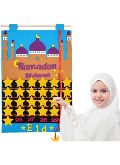 Buy Felt Ramadan Advent Calendar, Eid Calendar Countdown Calendar Eid Mubarak Hanging Felt for Kids Eid Gifts Home Wall Hanging Ramadan Decorations Ornaments with 30 Reusable Stars in Saudi Arabia