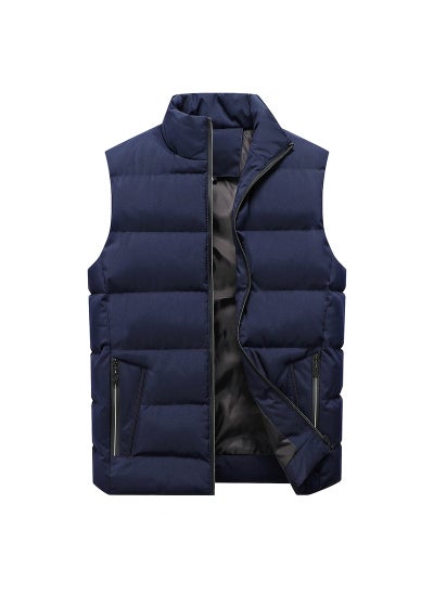 اشتري Mens Autumn Winter Casual Vest Stand Collar Cotton Blue في السعودية