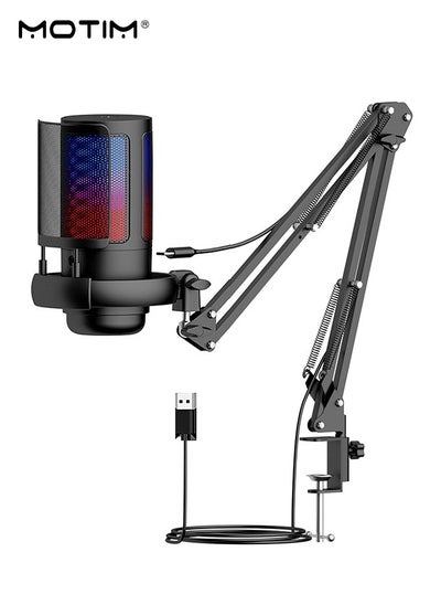 Buy Gaming PC USB Microphone, RGB Computer Mic for PS4/5, Podcast Condenser Mic with Boom Arm, Pop Filter, Mute Button for Streaming, Twitch, Online Chat, Gamer Youtuber-AmpliGame A6T in UAE