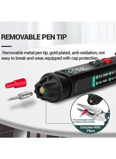 اشتري A3008 Pen Multimeter 6000 Counts Digital Meter Tester with LCD Display Backlight Flashlight NCV Auto-off Multiple Accessories for Voltage Current Resistance Capacitance Diode Continuity Test في السعودية