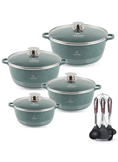 اشتري Cookware Set 15 pieces - Pots set Induction Bottom, Granite Non Stick Coating 100% PFOA FREE, Die Cast Cooking Set include Casseroles And Kitchen Utensils|20/24/28/32CM| في الامارات