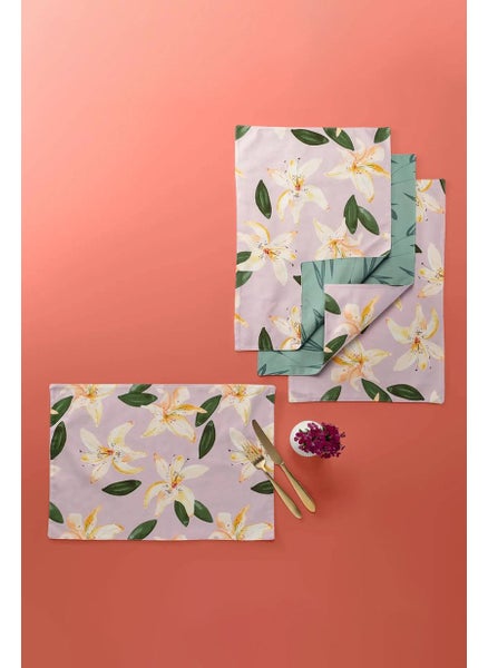 اشتري 4,Pieces Floral Print Place Mats, Green and Pink في الامارات