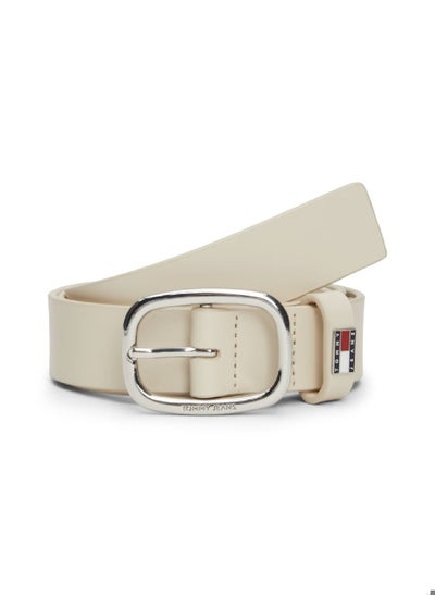 Buy Women's Oval Buckle Leather Belt -  Vegetable tanned leather, Beige in Saudi Arabia