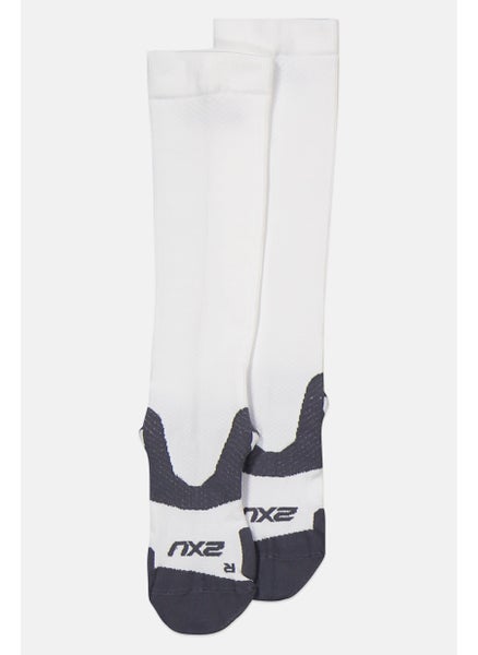 Buy Men 1 Pair Full Length Compression Socks, White/Grey in UAE