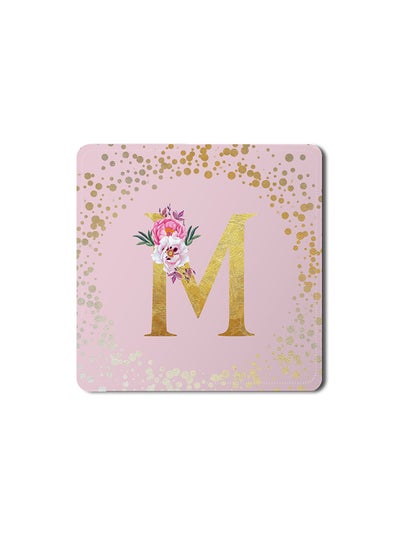 اشتري Designer Leather Coasters Mat for Beverage Drinks- Custom Monogram Initial Letter Floral Pattern Alphabet - M (Pink) في الامارات