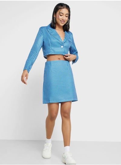 Buy Gingham Cropped Blazer & A Line Skirt Set in UAE