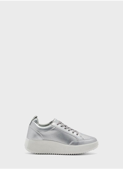 Buy Textured Metallic Flatform Sneaker in UAE