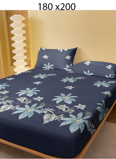 Buy Fitted Bed Sheet Blue 180 x 200 cm Without Pillow Cover in Saudi Arabia