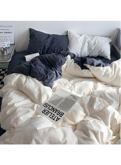 Buy 100% Cotton 4-Piece Duvet Cover Set- King Size - Soft, High-Quality Bedding Sheets -1 Duvet Cover With Zipper 220x240cm, 1 Fitted Sheet 200x200cm+30cm, 2 Pillowcases 50x75cm  (Black and White) in UAE