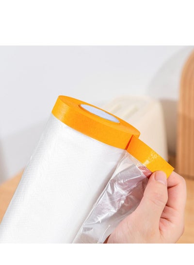 Buy Dust Sheets Roll Plastic Masking Film Pre-Taped Adhesive Sheet Dust-Proof & Waterproof Shields for Painting, Decorating, Furniture Covering (300cm*20m) in Saudi Arabia