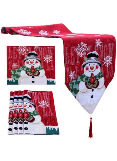 Buy Decoration Table Runner with 4 Matching Place Mats Set-Holiday Table Runners for Dining Room, Snowflake Snowman Table Runner,180×33cm in UAE