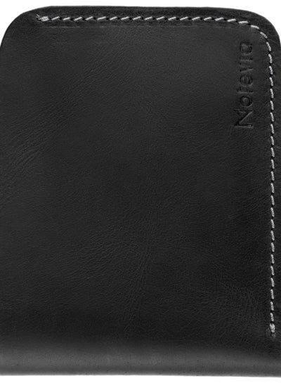 Buy Motevia Men Genuine Leather Wallet Leather Crazy Horse Slim Wallet Case with Cash Pocket and 4 Card Slots for 8 Card Slots (Black) in Egypt