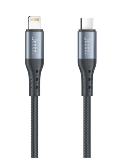 Buy MFI certified fast iPhone charging cable with Type-C port, black cut-resistant fabric in Saudi Arabia