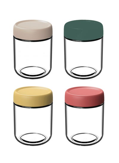 Buy 4 PCS Glass Jars with Colorful PP Screw-on Lid, Airtight Kitchen Canisters Clear Container Organizer for Food Storage Oats Candy Cookie Spices Coffee, 500ML Each (White, Red, Green, khaki) in UAE