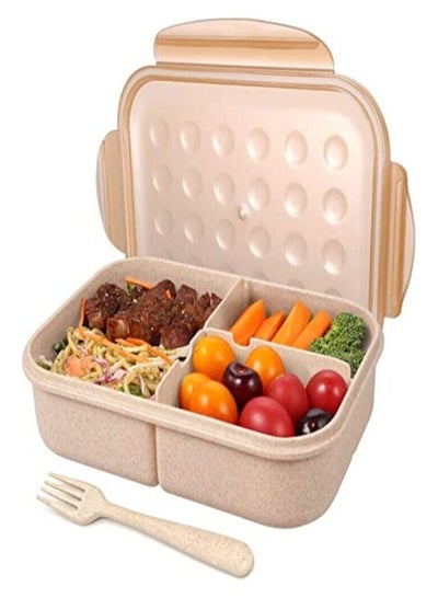 Buy Moms Choice Bento Box for Kids Ideal Leak Proof Lunch Box with Fork and 3 Compartments Microwave and Dishwasher Safe Food Containers ,Food Storage Box in Saudi Arabia