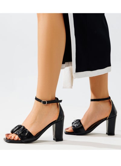 Buy Sn-811 Leather Sandal With Heel And Buckle Closure - Black in Egypt