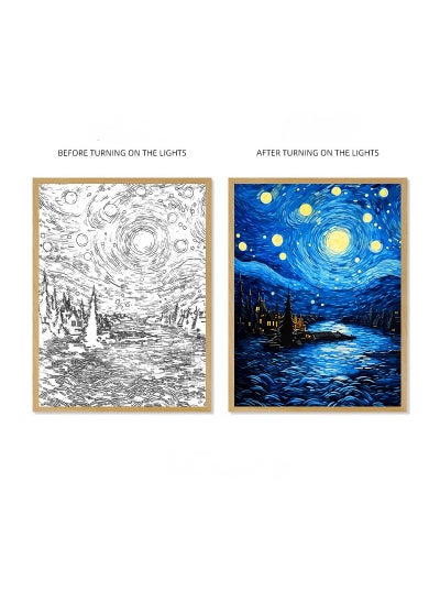 Buy Van Gogh Lighting Painting Decoration 3 Colors LED Light Painting Wall Decoration Art Of Light And Shadow Photo Frames LED Luminous Photo Frame Family Bedroom Living Room Night Lights in Saudi Arabia