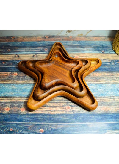 Buy A set of 3 pieces of dishes in the shape of a star, handmade wood, 100% natural colors, treated with olive oil in Egypt