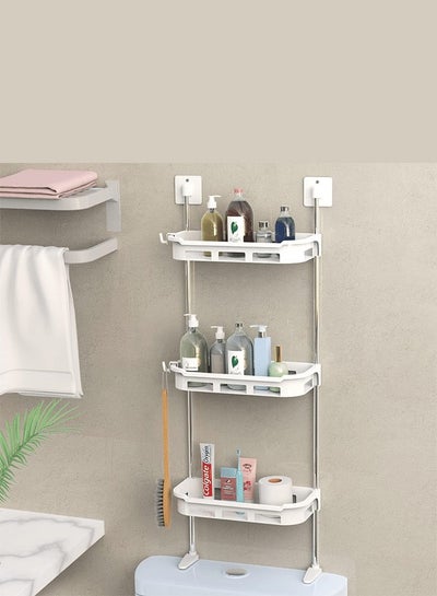 Buy 3-Tier Toilet Tank Top Caddy White Plastic Short Metal Wall Mount Bathroom Organizer Stainless Steel Pipe Tension Rod Shelf Bathroom And Kitchen Sink Top Storage Rack With Supporting Feet in UAE