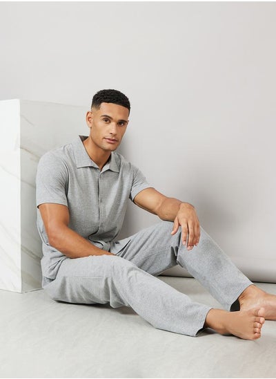 Buy Melange Shirt & Pyjama Nightwear Set in Saudi Arabia