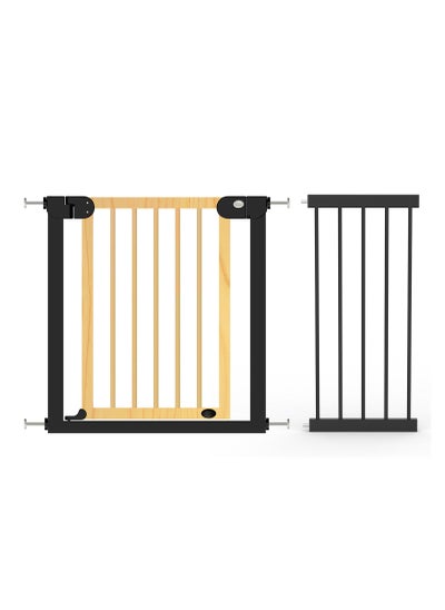 Buy Baby Safe Wooden Safety Gate w/t 35cm Black Extension - Natural Wood in Saudi Arabia