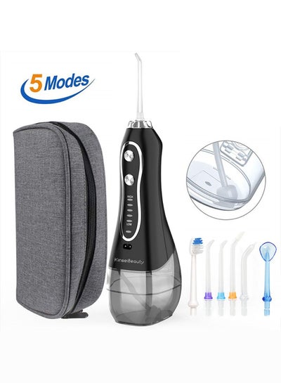 Buy Water Dental Flosser for Teeth Cleaning, Dental Oral Irrigator with 5 Modes, 5 Jet Nozzles, 1 Toothbrush Head,  IPX7 Waterproof, 300ML Water Tank in Saudi Arabia
