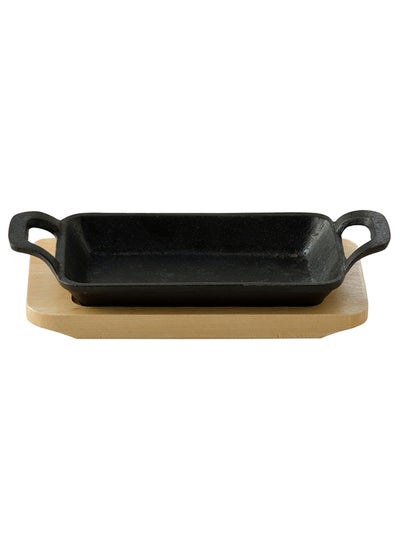 Buy Cook And Share Cast Iron Rectangle Sizzler Pan With Wooden Liner in UAE