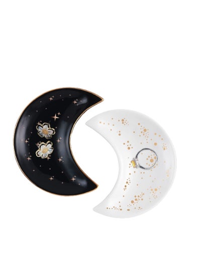 Buy Moon Shape Jewellery Tray, Ceramic Jewelry Dish, Trinket Dish Sundries Organiser Accessories for Home Decor in UAE