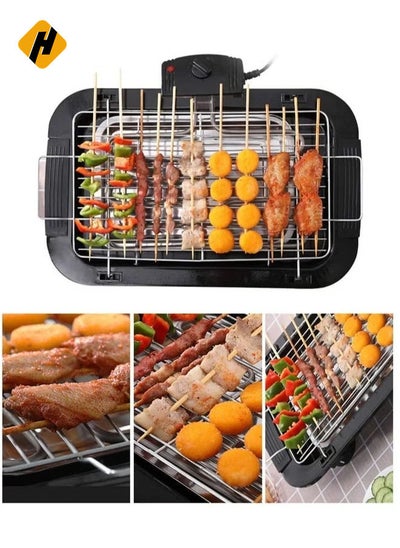 Buy Smokeless Indoor/Outdoor Electric Grill Portable Tabletop Grill Kitchen BBQ Grills Adjustable Temperature Control,Removable Water Filled Drip Tray,2000W,Black（EU Plug） in UAE