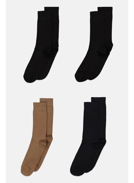 Buy Men 4 Pair Textured Mid Calf Socks, Black Combo in Saudi Arabia