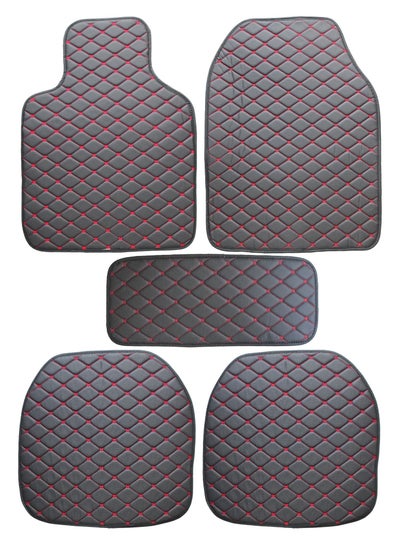 اشتري Universal Car Mat Black Red Color 5 Pcs Set without Pedal في الامارات