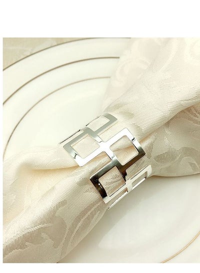 Buy Set of 10 Silver Napkin Rings Buckles Metal Hollow Cut Holders in Saudi Arabia