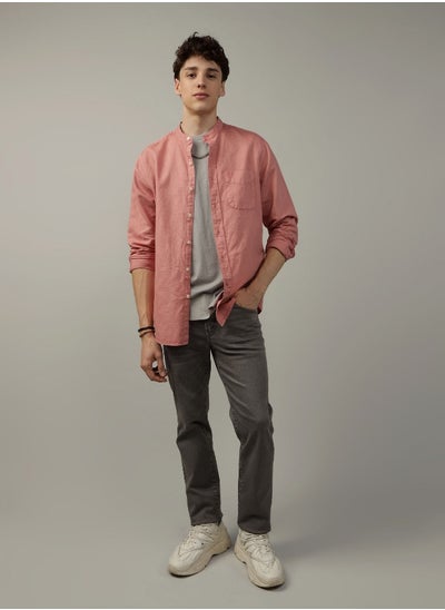 Buy AE Band Collar Linen Button-Up Shirt in UAE