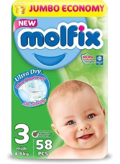 Buy Molfix Diapers With 3D Technology - Jumbo Economy Pack 58 Pcs - Size 3 in Egypt